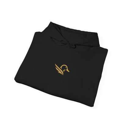 Hoodie — Minimal Gold Duck Emblem Pullover with Sleeve Flag