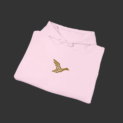 Hoodie — Minimal Gold Duck Emblem Pullover with Sleeve Flag
