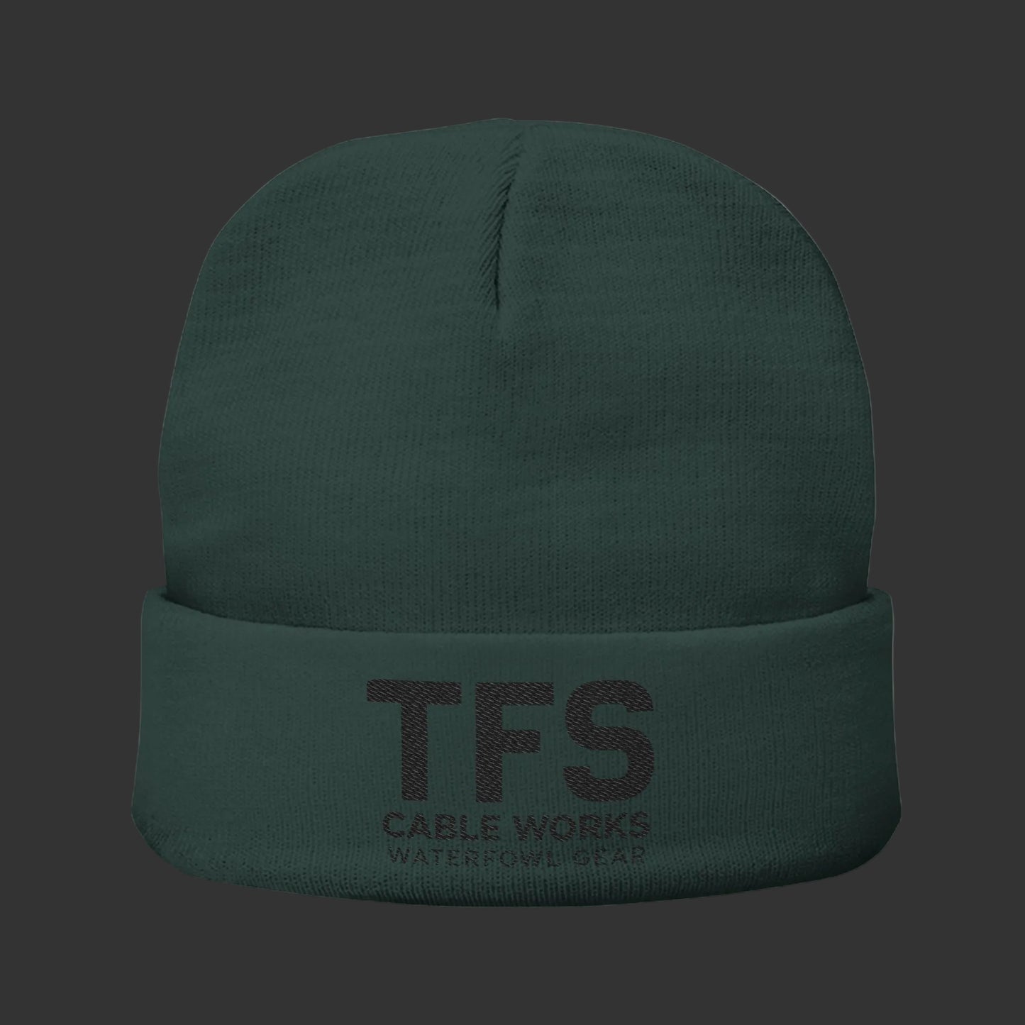 Embroidered TFS Cable Works Knit Beanie — Waterfowl Gear Winter Hat