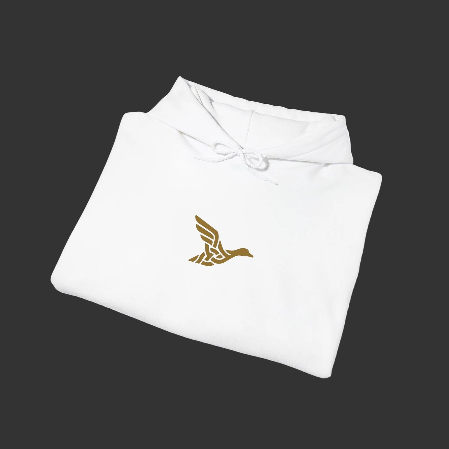 Hoodie — Minimal Gold Duck Emblem Pullover with Sleeve Flag