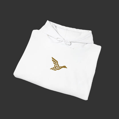 Hoodie — Minimal Gold Duck Emblem Pullover with Sleeve Flag